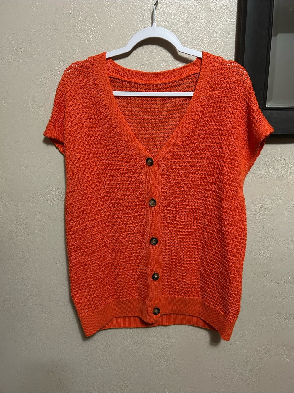 Bright Orange V-Neck Button-Front Women's Sweater